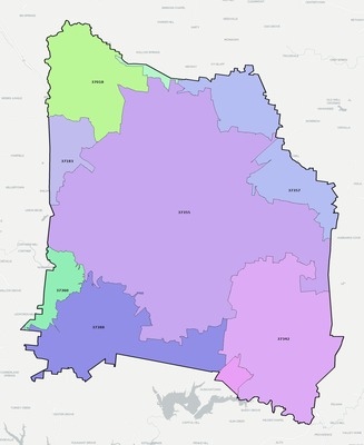 Coffee County TN ZIP code boundaries map