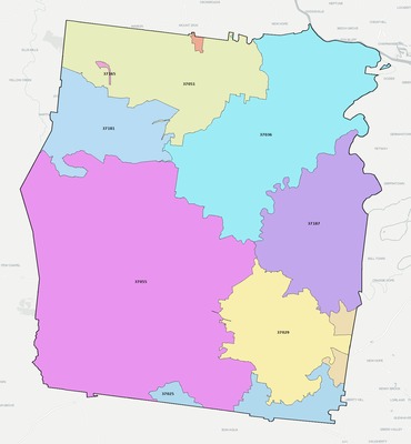 Dickson County TN ZIP code boundaries map