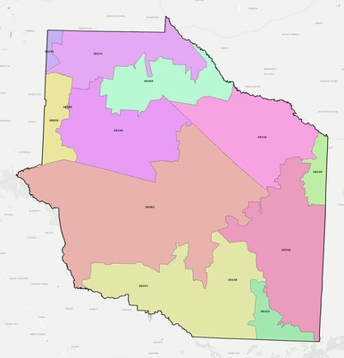 Gibson County TN ZIP code boundaries map