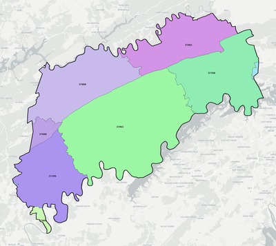 Grainger County TN ZIP code boundaries map