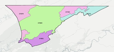 Hancock County TN ZIP code boundaries map
