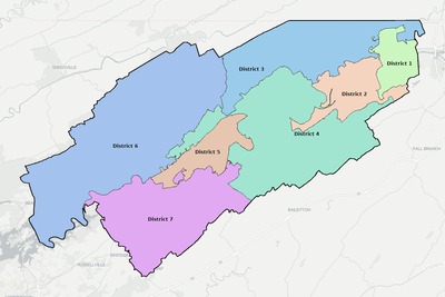 Hawkins County TN townships and subdivisions map