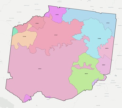 Hickman County TN ZIP code boundaries map