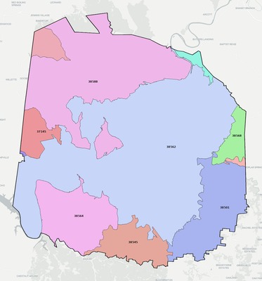 Jackson County TN ZIP code boundaries map