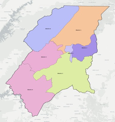 Johnson County TN townships and subdivisions map