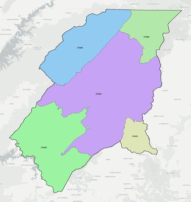 Johnson County TN ZIP code boundaries map