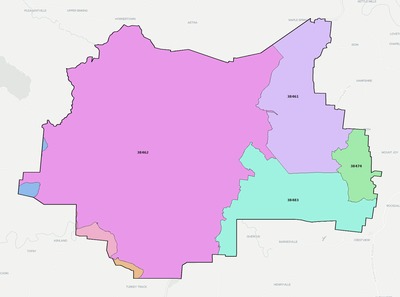 Lewis County TN ZIP code boundaries map