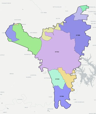 Moore County TN ZIP code boundaries map