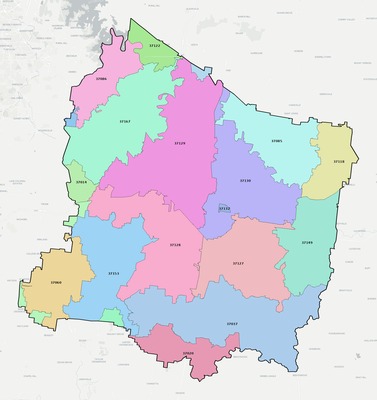 Rutherford County TN ZIP code boundaries map