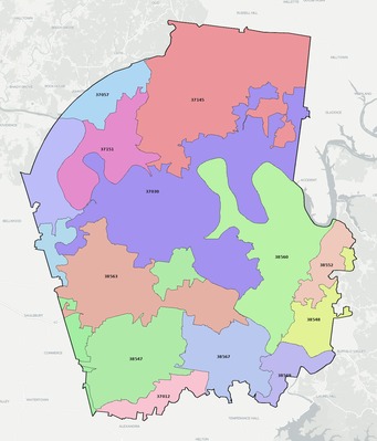 Smith County TN ZIP code boundaries map