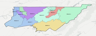 Sullivan County TN townships and subdivisions map