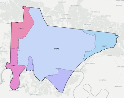 Trousdale County TN ZIP code boundaries map