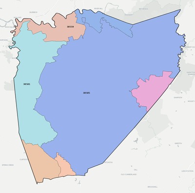 Van Buren County TN ZIP code boundaries map
