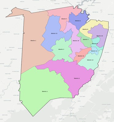Washington County TN townships and subdivisions map