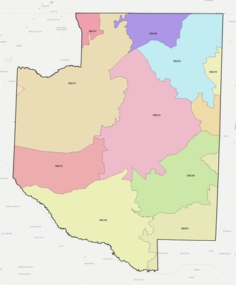 Weakley County TN ZIP code boundaries map