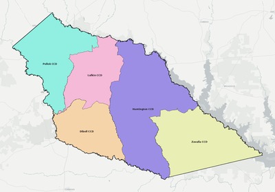 Angelina County TX townships and subdivisions map