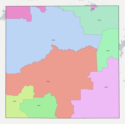 Archer County TX ZIP code boundaries map