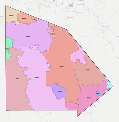 Atascosa County TX ZIP code boundaries map