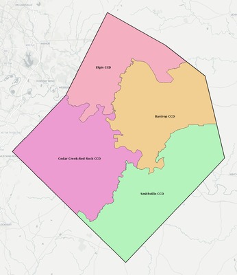 Bastrop County TX townships and subdivisions map