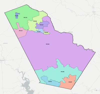 Bee County TX ZIP code boundaries map