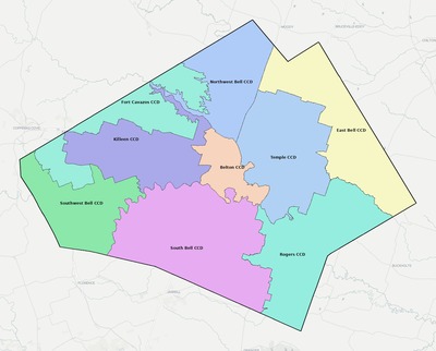 Bell County TX townships and subdivisions map