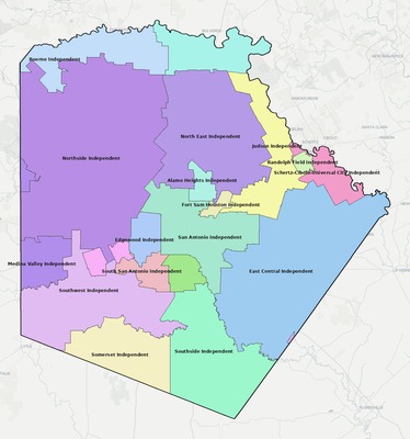 Bexar County TX school district boundaries map