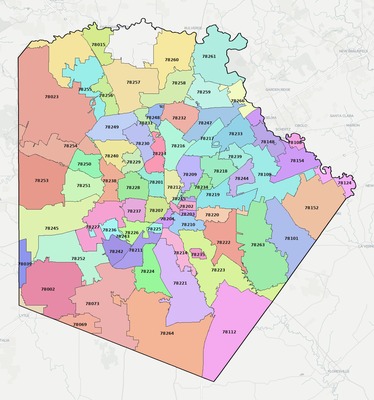 Bexar County TX ZIP code boundaries map