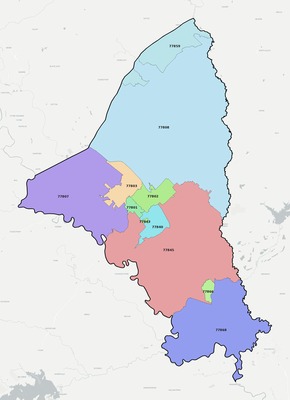Brazos County TX ZIP code boundaries map