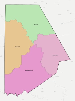 Brown County TX townships and subdivisions map