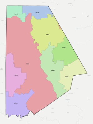 Brown County TX ZIP code boundaries map