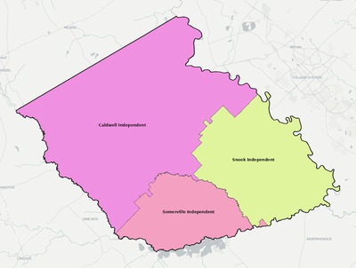 Burleson County TX school district boundaries map