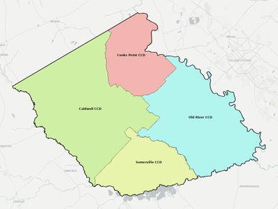 Burleson County TX townships and subdivisions map