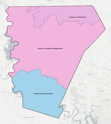 Burnet County TX school district boundaries map