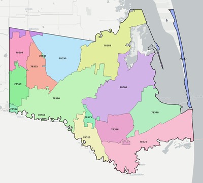 Cameron County TX ZIP code boundaries map