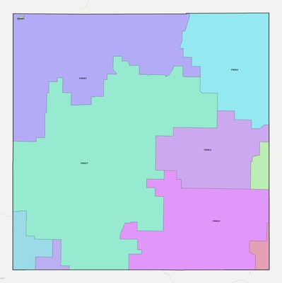 Castro County TX ZIP code boundaries map