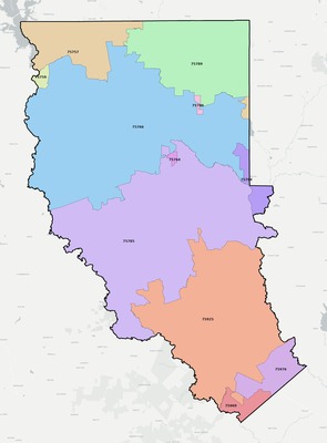 Cherokee County TX ZIP code boundaries map