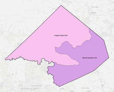 Comal County TX townships and subdivisions map