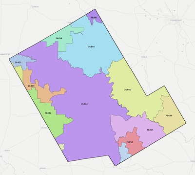 Comanche County TX ZIP code boundaries map
