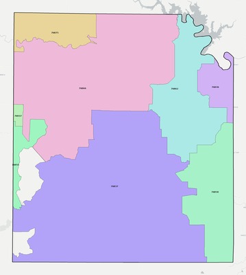Concho County TX ZIP code boundaries map