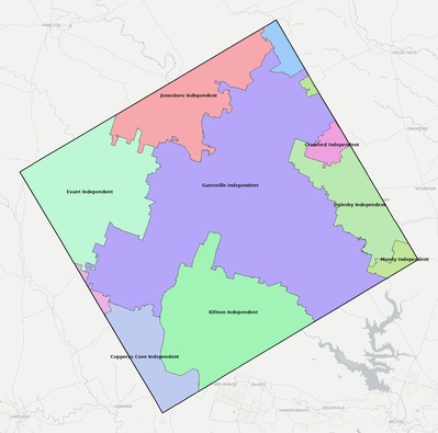 Coryell County TX school district boundaries map