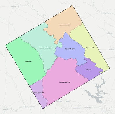 Coryell County TX townships and subdivisions map
