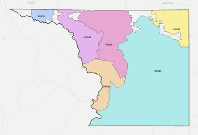 Crockett County TX ZIP code boundaries map