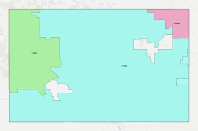 Dallam County TX ZIP code boundaries map