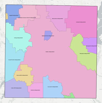 Dallas County TX school district boundaries map