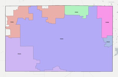Deaf Smith County TX ZIP code boundaries map