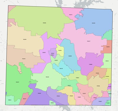 Denton County TX ZIP code boundaries map