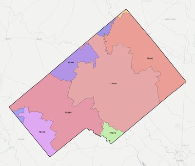 DeWitt County TX ZIP code boundaries map