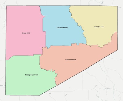 Eastland County TX townships and subdivisions map