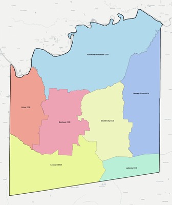Fannin County TX townships and subdivisions map