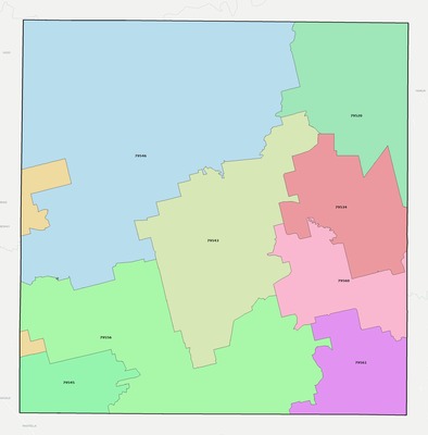 Fisher County TX ZIP code boundaries map